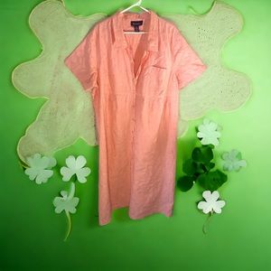 Denim & Co. Button Up Shirt Dress Women 2X Blush Weave Embroidered.EUC